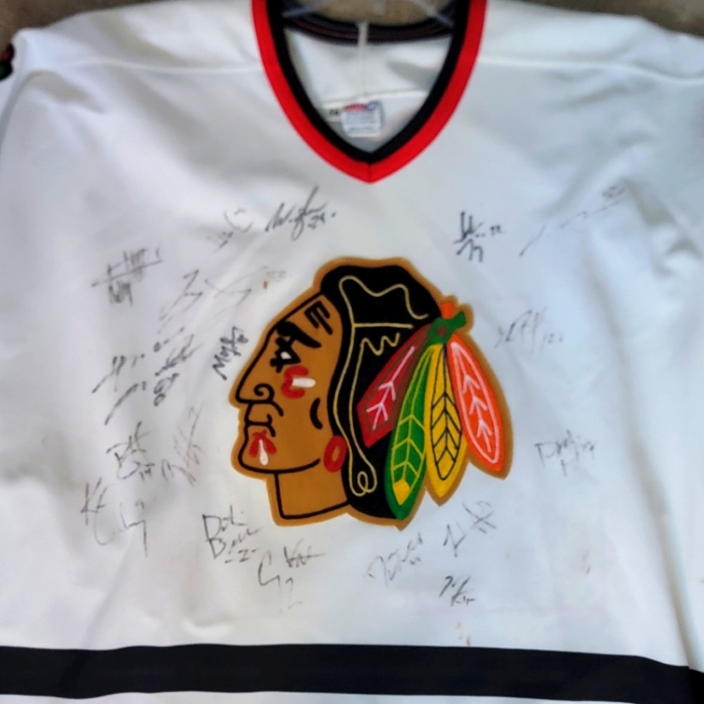 Chicago Blackhawks Aitographed CCM Goalie Style Jersey with Red and Blue Logo
